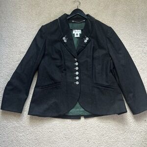 Perry Landhaus VTG Trachten Janker Blazer Jacket Black Velvet Trim Austrian 16